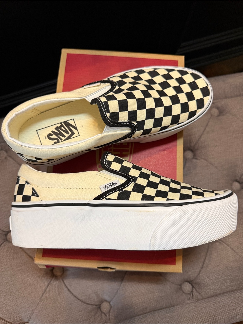 Vans Checkerboard Platform Slip-On Sneakers - Black & Cream